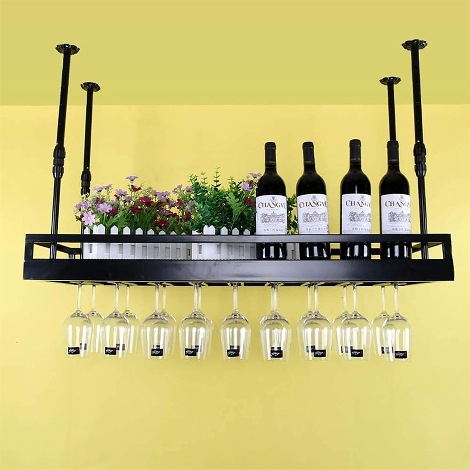 Wine Rack, Ceiling Mounted Hanging Stemware Racks, Metal Adjustable