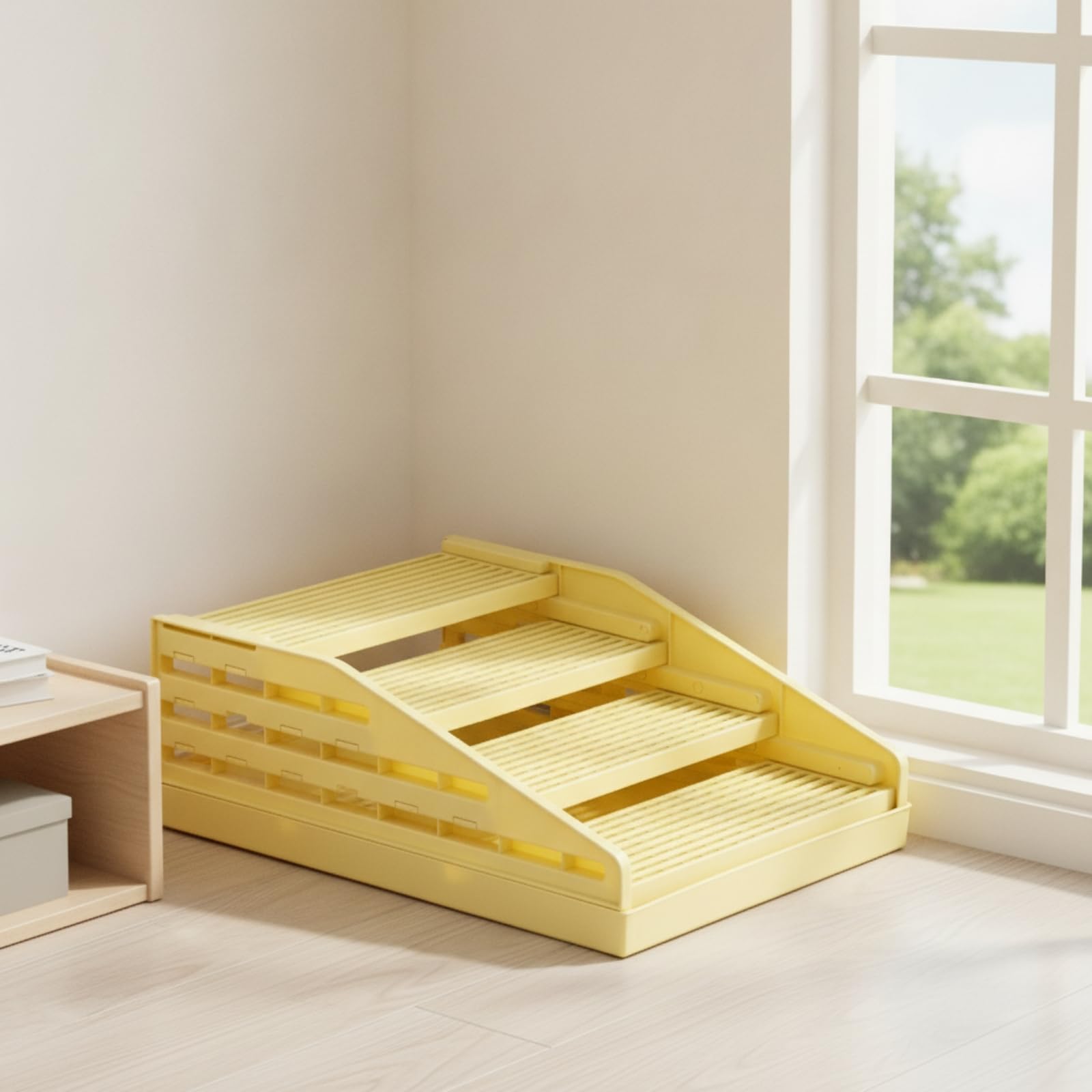 Anti Rutsch Katzenmatte Katzenpad Katzenklo Matte Katzenstreu Matte mit Gestufter Rampe Rutschfestem Deck Und Auffangwanne Unten Klappbarer Oberteil, Weiß