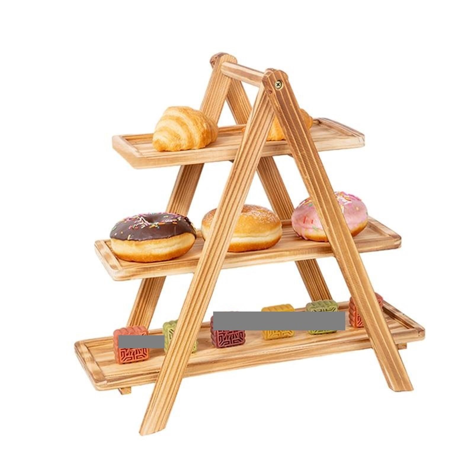 Wood Serving Platters Sandwich Stand Decorative Large Multi-tiered Dessert Platter 3 Tiered Rectangle Food For Cakes And Desserts