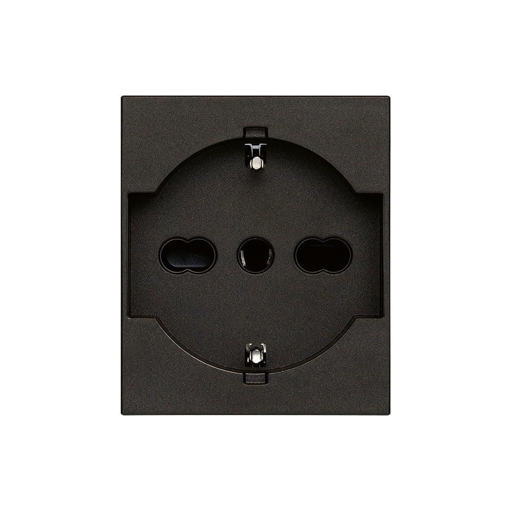 Vimar 30210.​G Linea Presa con sistema SICURY universale standard italiano P40, colore nero, 2 moduli