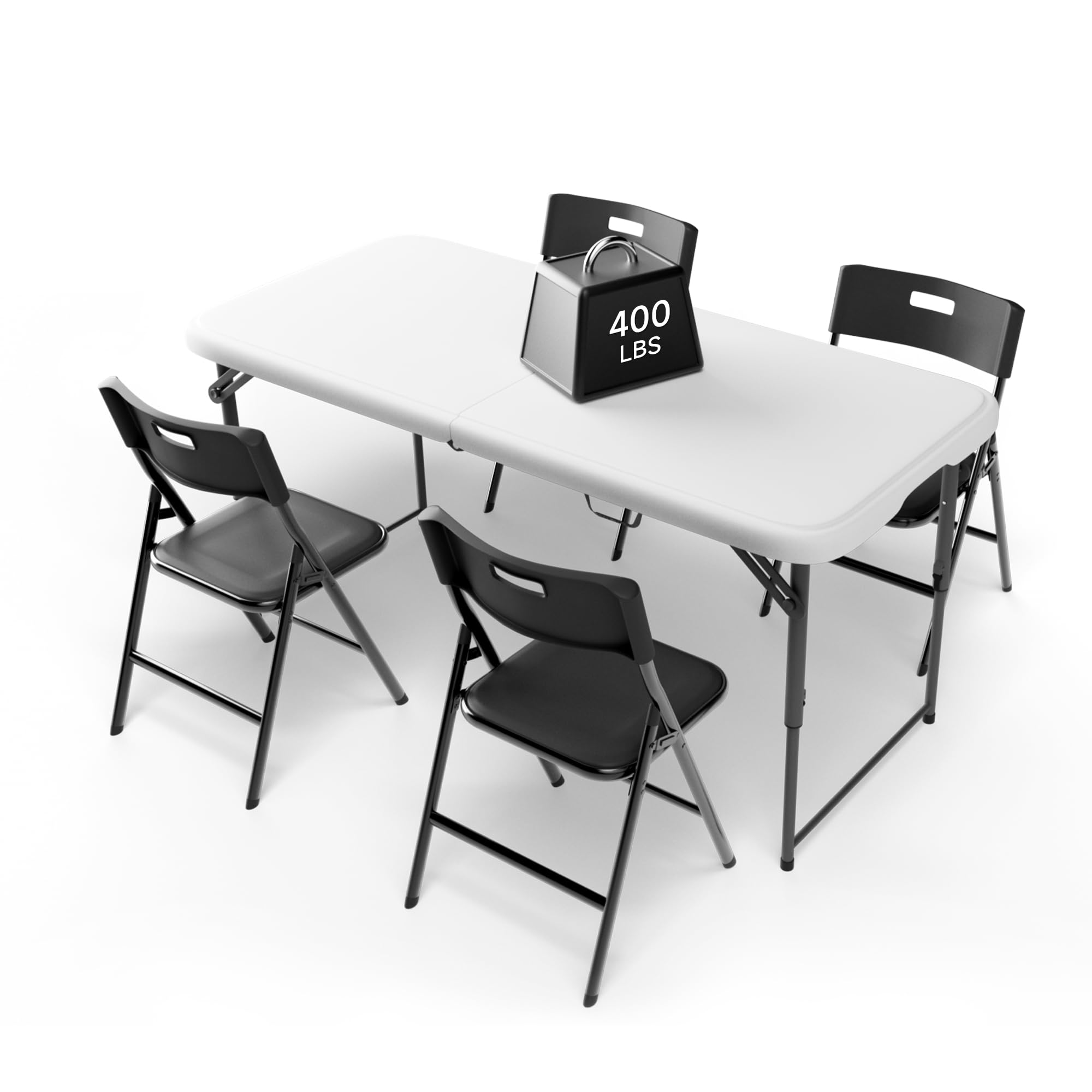 4FT Folding Table Set with 4 Chairs – Heavy-Duty 400 lb Table & 330 lb Chairs, Dual-Height Adjustment, Portable Folding Furniture Set for Camping, Parties, Indoor & Outdoor Use