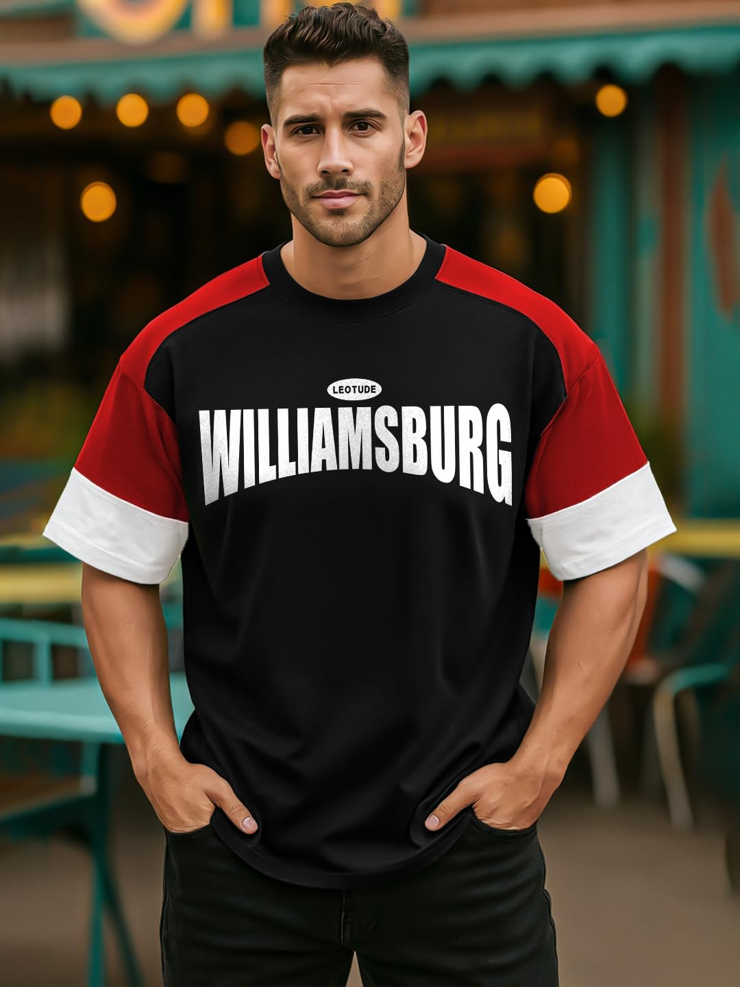 LEOTUDE Oversized Colourblocked Half Sleeve Cottonblend Printed Round Neck Drop Shoulder Tshirt for Man(Color Black) LEOTUDE Oversized Colourblocked Half Sleeve Cottonblend Printed Round Neck Drop Shoulder Tshirt for Man(Color Black)