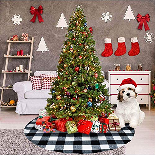 Senneny-48-Inch-Buffalo-Plaid-Christmas-Tree-Skirt-Larger-3-Inch-Black-and-White-Checked-Tree-Skirts-Mat-for-Christmas-Holiday-Party-Decorations-4-ft-Diameter-48-Inch-Black-and-White Senneny 48 Inch Buffalo Plaid Christmas Tree Skirt Larger 3 Inch Black and White Checked Tree Skirts Mat for Christmas Holiday Party Decorations 4 ft Diameter 48 Inch Black and White