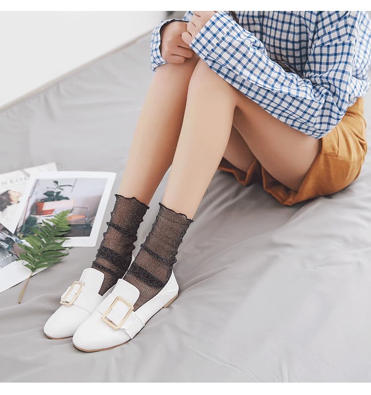 Image of Mesh Lace Socks Sheer Glitter Tulle Socks Ultra Thin See Through Transparent Loose Mesh Socks for Women Girls Dress 5 Pairs