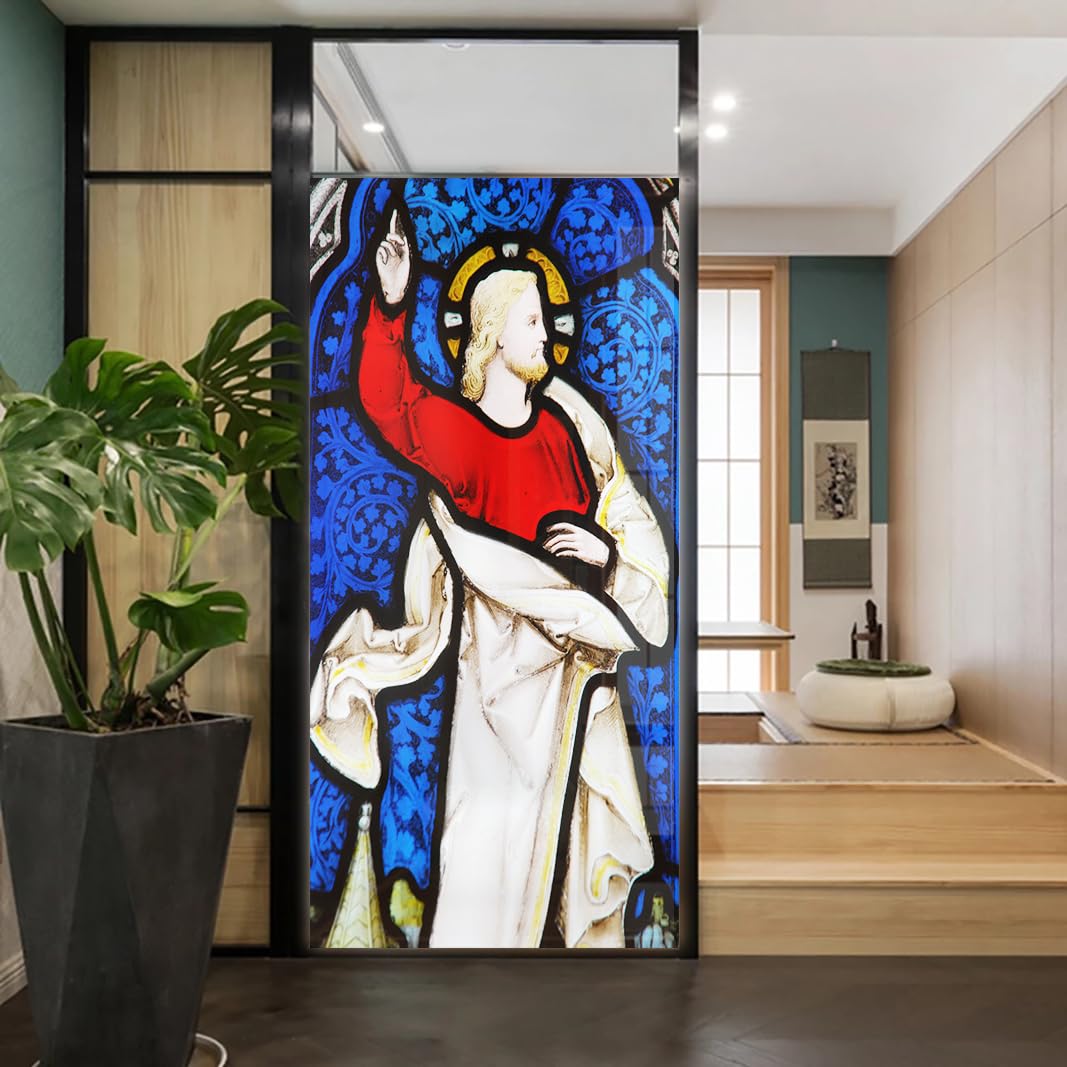 Church Style Stained Glass Window Film Decorative Privacy Non Adhesive Window Stickers for Home Office J9 40x100cm(15.7