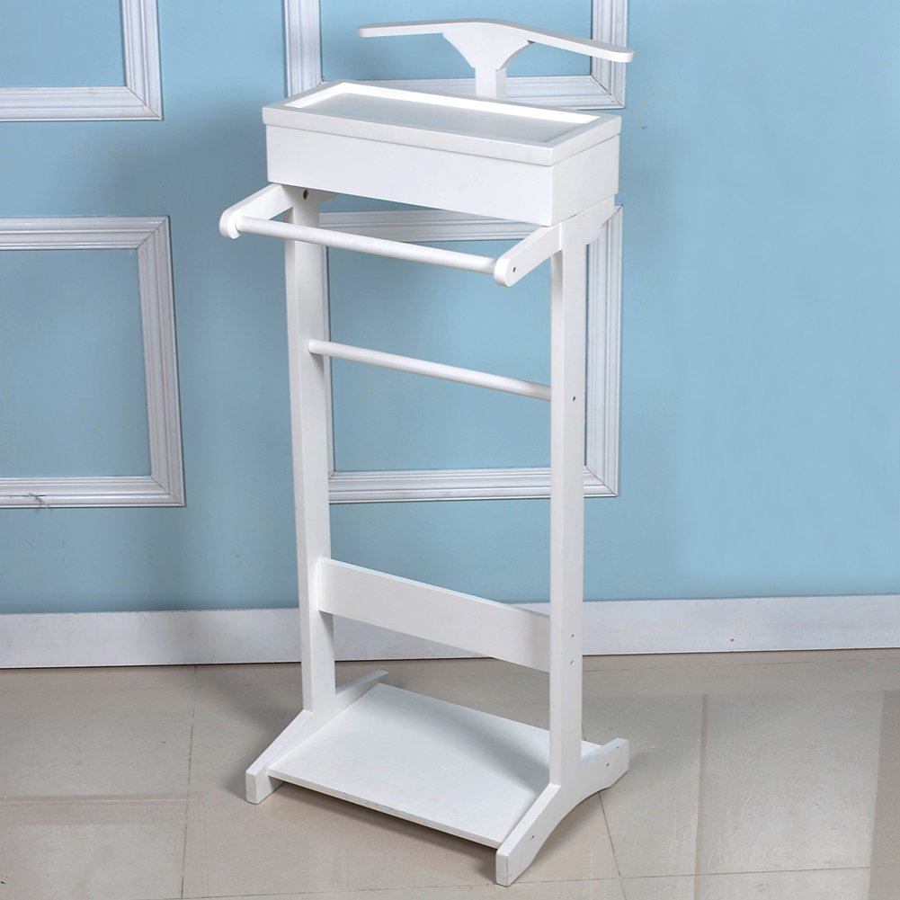 Porte-vêtements en bois avec base robuste, porte-manteau multifonction avec tiroir supérieur et compartiments de rangement pour bureau, chambre à coucher, salon