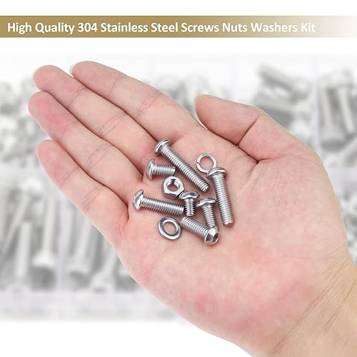 Miniatura 7 de Juego de 148 piezas M6 x 810121620251.181 in, tornillos de cabeza de botón, tuercas y arandelas, kit surtido de acero inoxidable 304, rosca