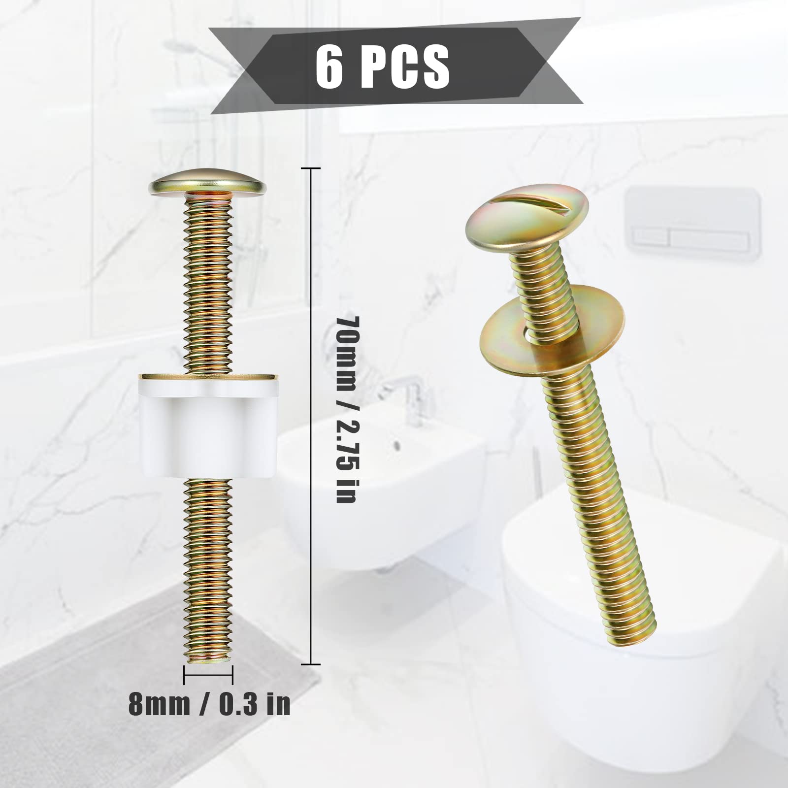 2-Pack Toilet Seat Hinge Bolts & Nuts – Heavy Duty Steel Replacement Fastener Kit With Plastic Nuts & Metal Washers – Fits TOTO, Kohler, American Standard (2.75" X 0.3")