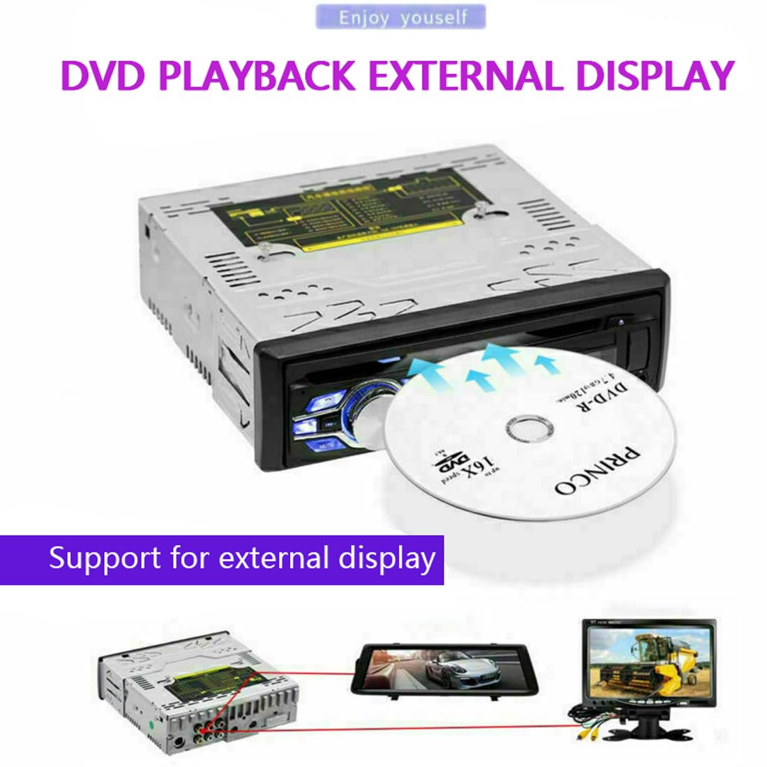 Autoradio sans Fil Bluetooth Lecteur CD DVD MP3 Stéréo Voiture Mains Libres Autoradio Audio Radio 5014 Voiture-Style avec Télécommande 1 Din 12V
