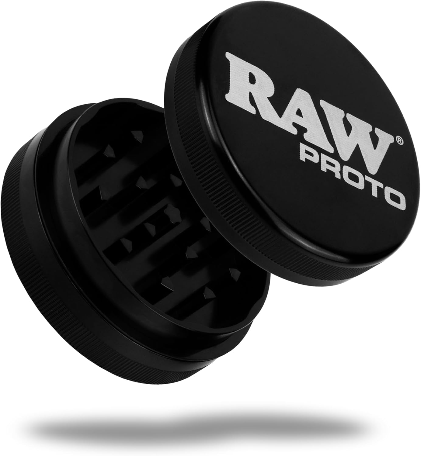 RAW Proto Herb & Spice Grinder – 2.5 Inch Kitchen Mill with Razor Sharp Teeth, Textured Grip Lid, Durable Aluminum Crusher
