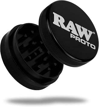 RAW Proto Herb & Spice Grinder 2.5 Inch Kitchen Mill with Razor Sharp Teeth, Textured Grip Lid, Durable Aluminum Crusher