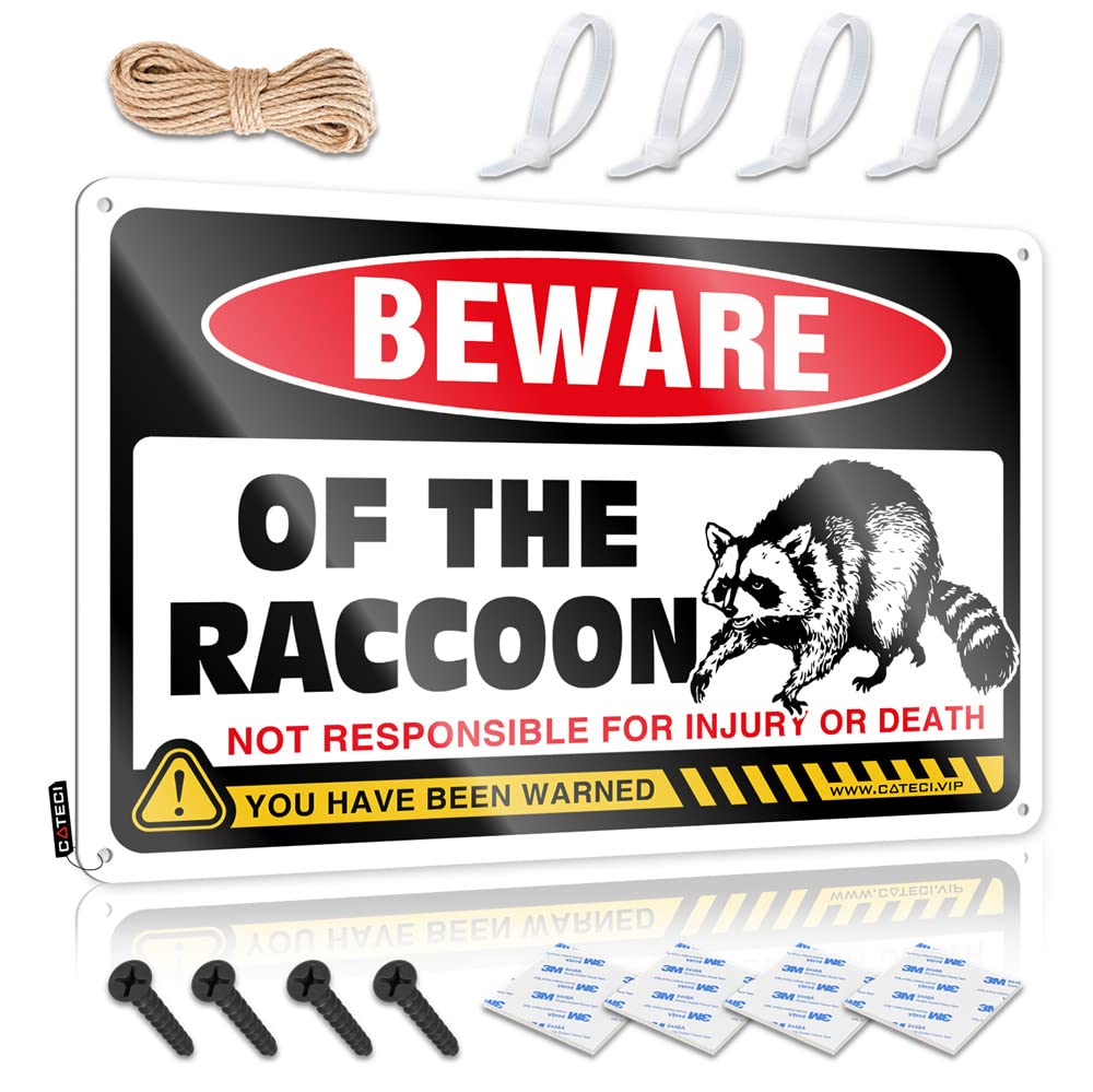 Funny Outdoor Signs Beware Of Raccoon Sign Tin Signs For Garage Bar Signs For Home Decor(30X40CM)