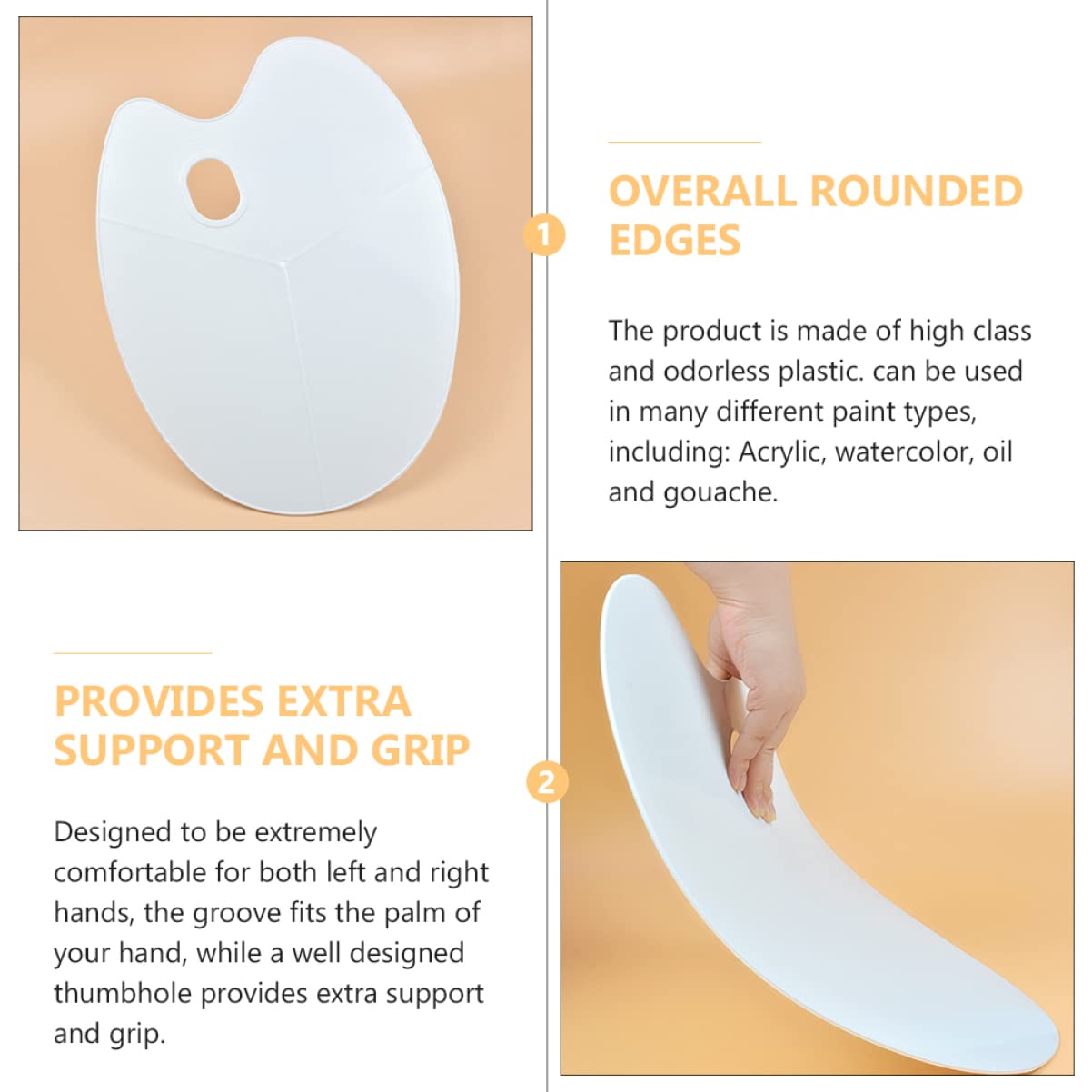 DOITOOL 3Pcs Oval Water Color Mixer Plate Ergonomic Design for Easy Grip Lightweight and Stain Resistant for Oil Painting