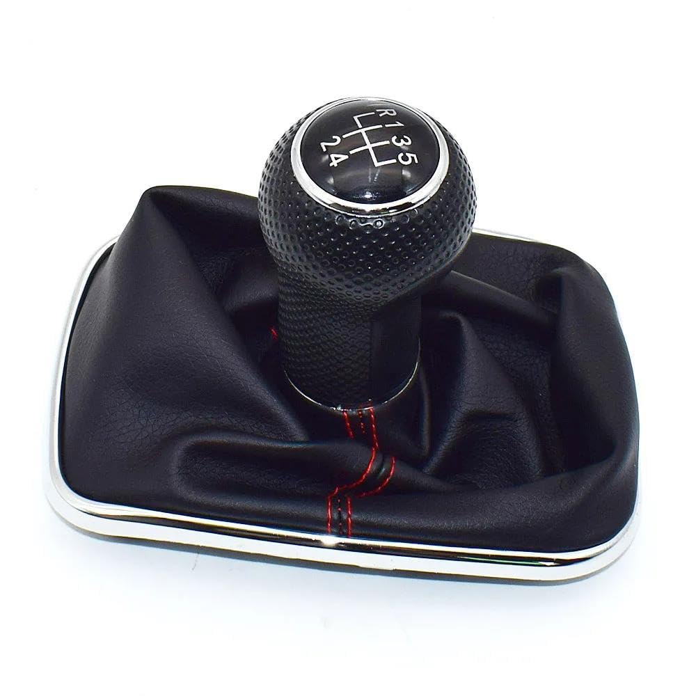 Hyasdbwe Black Red 12Mm 5/6 Speed Car Gear Shift Knob Lever Shifter Gaitor Boot For Golf Mk4 For Gti R32 For Bora For Jetta 1999-2005 Gear Shifter Parts(,5 Speed)