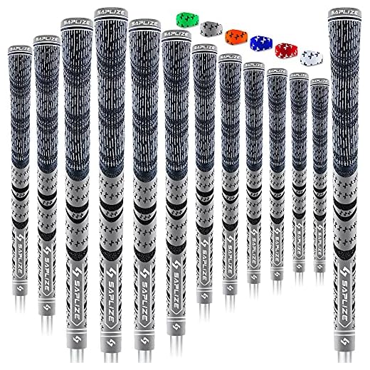 SAPLIZE 13 Golf Grips, All Weather Multi Compound Hybrid Golf Club Grips, Grey, Midsize