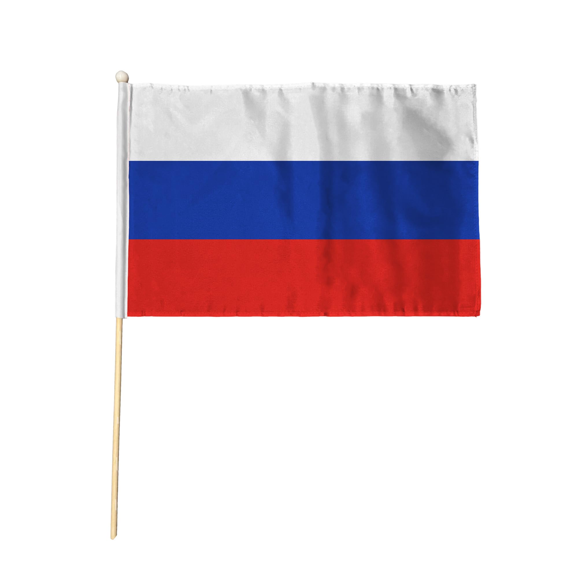 Flagtex Russia Pack of 2 Hand Waving Flag (18x12 Inch Large) - Premium Wooden Stick Hand Flag Big Size Natural Wood Pole European White Blue Red Horizontal Stripes Tricolour Flag