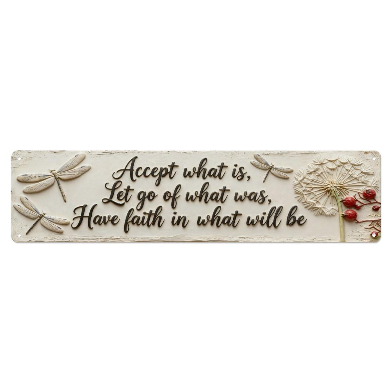 Iageret Vintage Dragonfly Dandelion Floral Quote Art Metal Tin Sign Retro Wall Decor, Bar Garage Cafe Kitchen Home Wall Art Poster Decoration 4X16inches