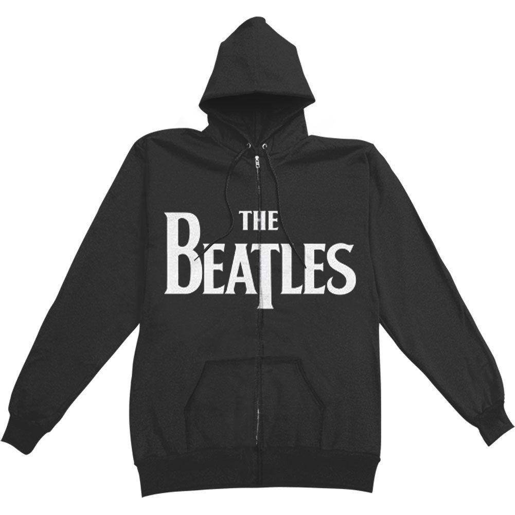 The Beatles Drop T Logo Ufficiale Uomo Nuovo Nero Zipped Felpa con Cappuccio
