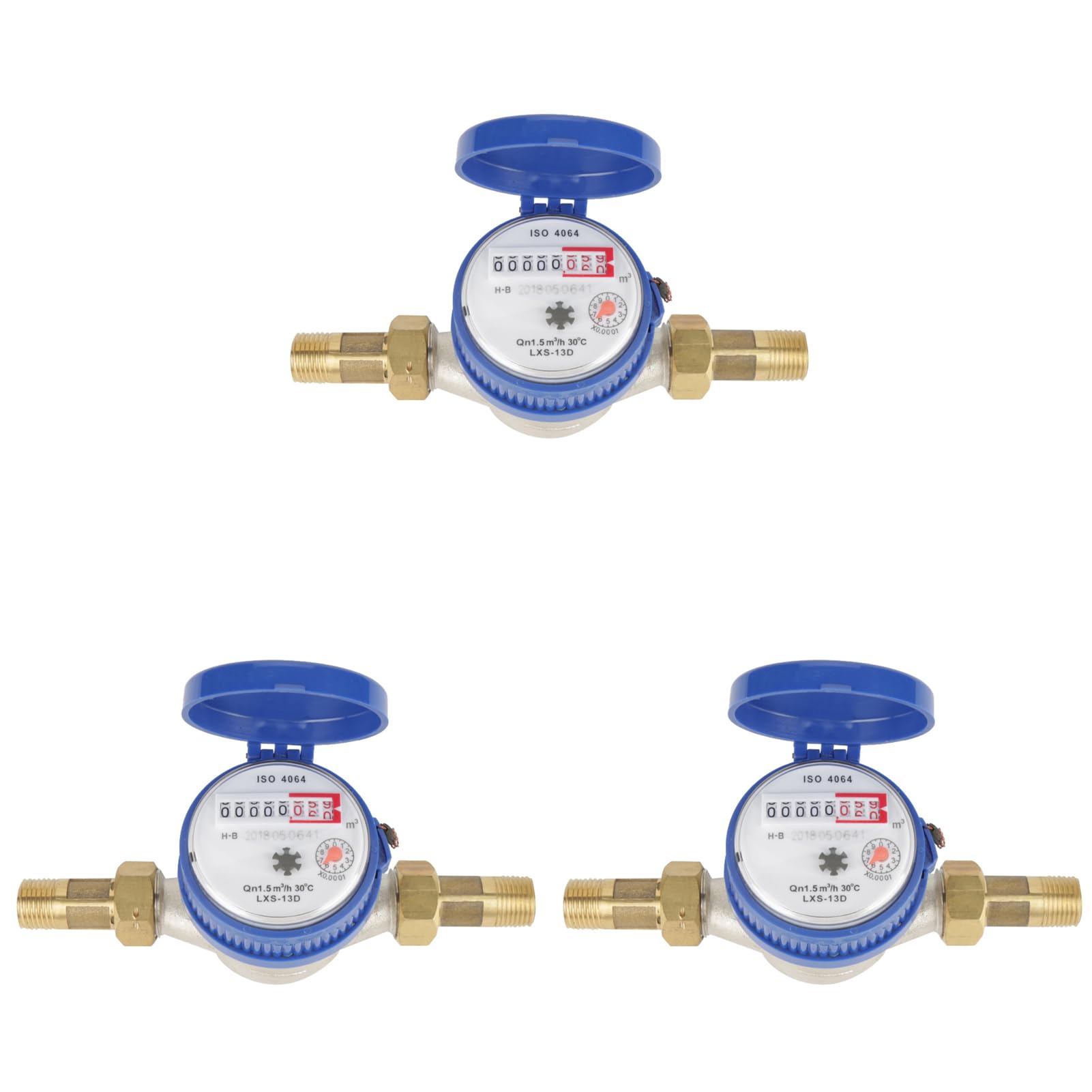 3PCS 15mm 1/2 Inch Stable Cold Water Meter with Fittings for Garden Home Usage