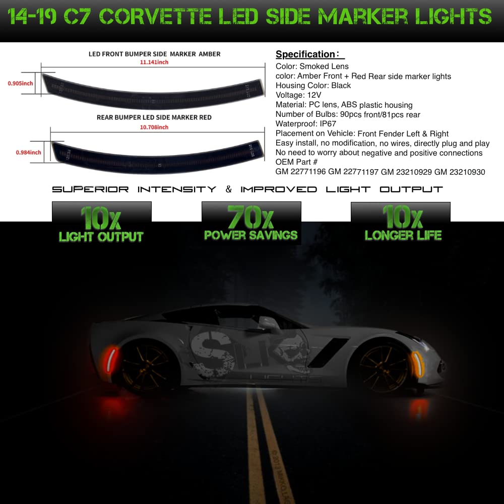 C7 Corvette Blacked Out LED Side Marker Kit - Complete 6-Piece Replacement For Stingray, Grand Sport, Z06 - View #2