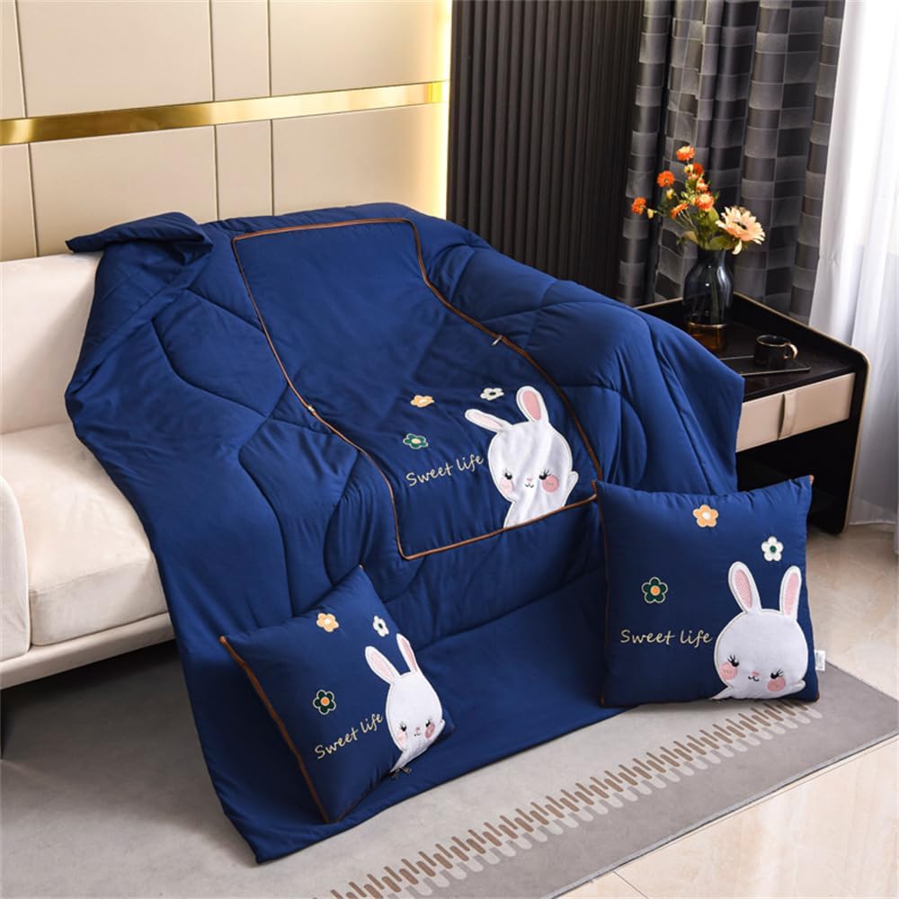 Surwin 2 in 1 Travel Blanket and Pillow, Cute Rabbit Summer Bedspread, Solid Colour, Convertible to Cushion, Lightweight Comforter Suitable for Cars, Offices and Airplanes (150 x 190 cm, Sapphire Surwin 2 in 1 Travel Blanket and Pillow, Cute Rabbit Summer Bedspread, Solid Colour, Convertible to Cushion, Lightweight Comforter Suitable for Cars, Offices and Airplanes (150 x 190 cm, Sapphire