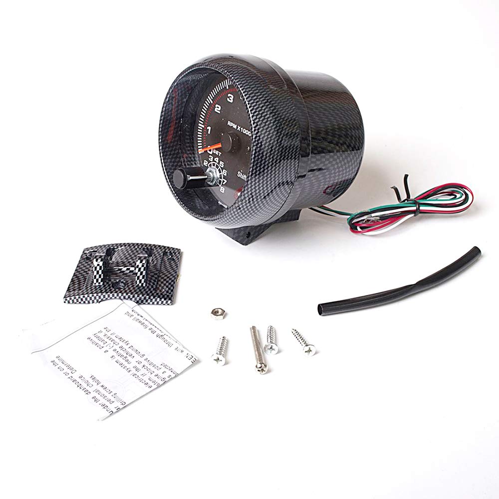 12V Contagiri Auto, 3,75 '' in Fibra di Carbonio Indicatore Bianco Inter Shift Contagiri Universale, per Marini Auto Camion Barca