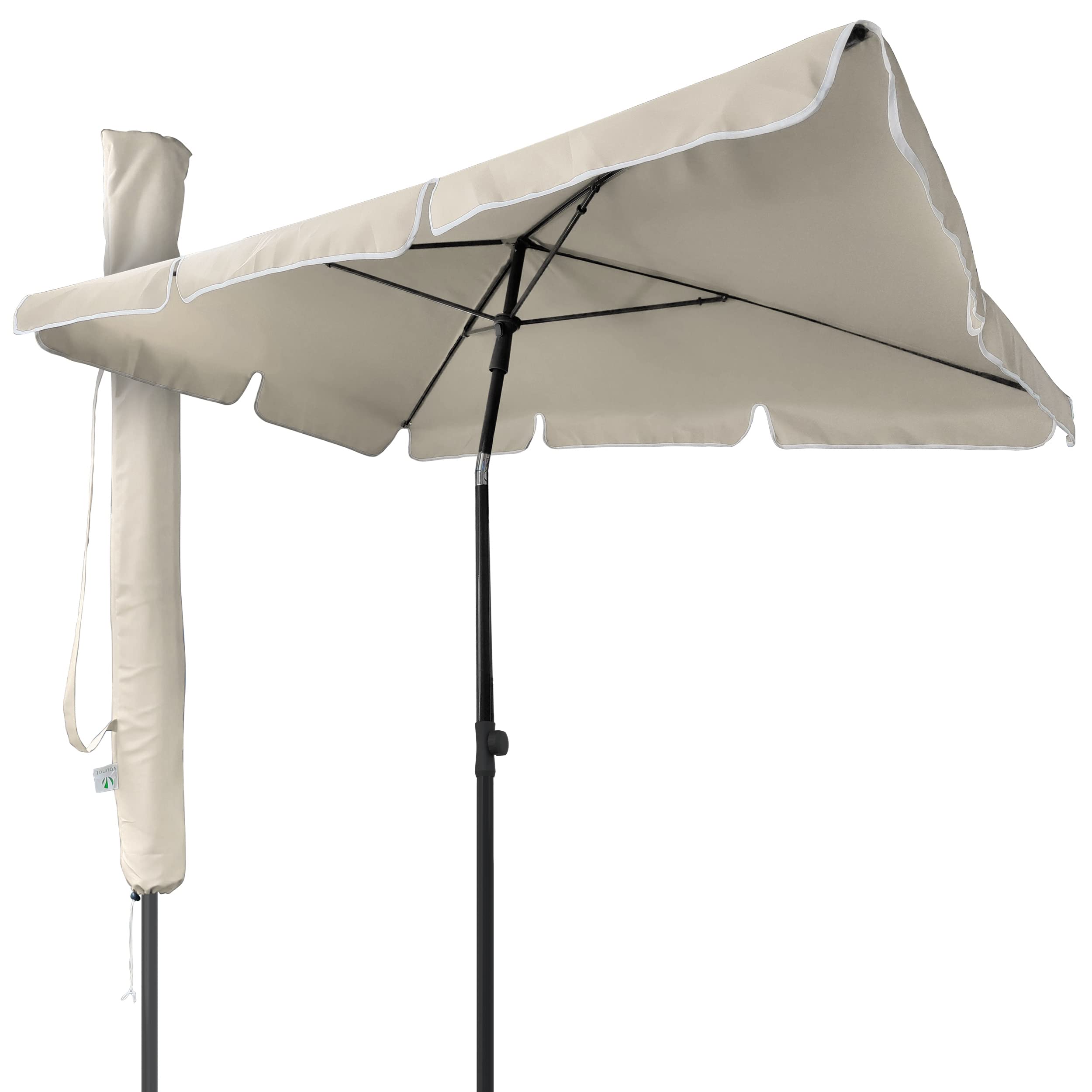 VOUNOT Sombrilla Rectangular para Terraza, Jardín, Playa, Balcón, Piscina, Patio, 200x125 cm, Parasol Exterior con Funda Protectora, Protección UV50+, Beige