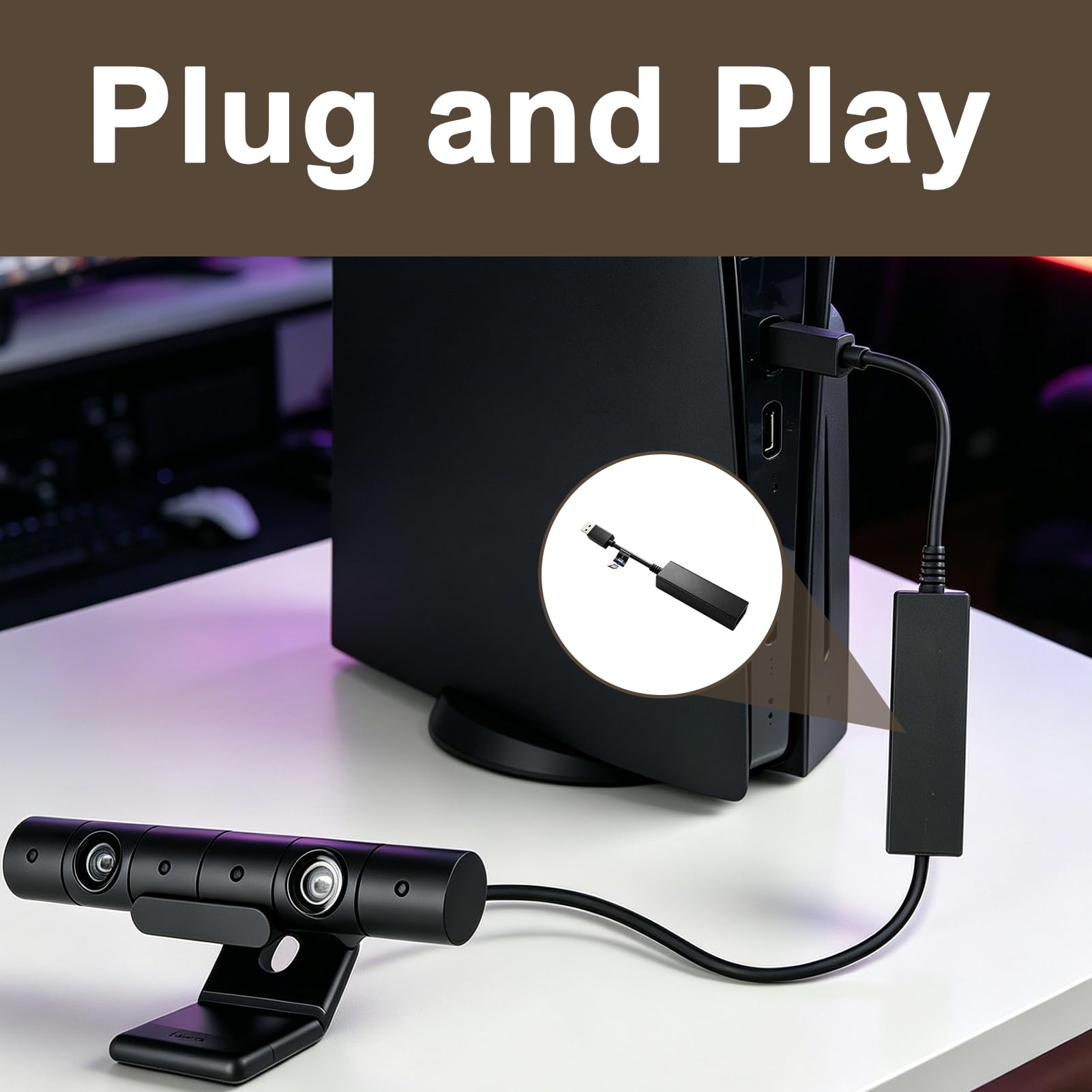 PS5-Kamera-Adapter, PSVR PS5-Adapter, Konverterkabel für V1 und V2-Kamera, kompatibel mit Konsole PS5 VR-Kopfhörer, stabile Audio-Video-Übertragung, Plug & Play, Zubehör für Gaming, Virtuelle Realität