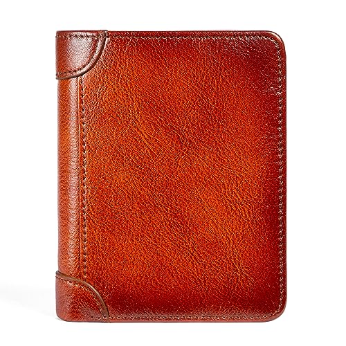 Genuine Leather Wallet for Men, Slim Bifold RFID Blocking with Zipper Coin Pocket, Minimalist Design for Travel and Daily Use (Camel)