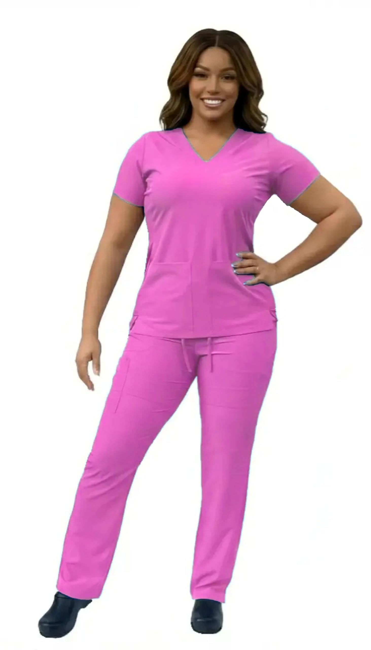 ANGIE UNIFORMS YOGAFLEX - TALL & PETITE. Soft & Stretchy Scrub Set for Women. 2-Pocket Top and 5 Pocket Pants. Modern Fit.