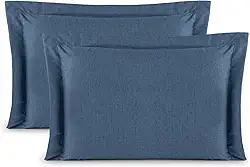 Kit 02 Fronhas Aba Americana Tecido Percal 400 Fios Antiácaro, Anti-pilling com Toque Macio - Linho Azul