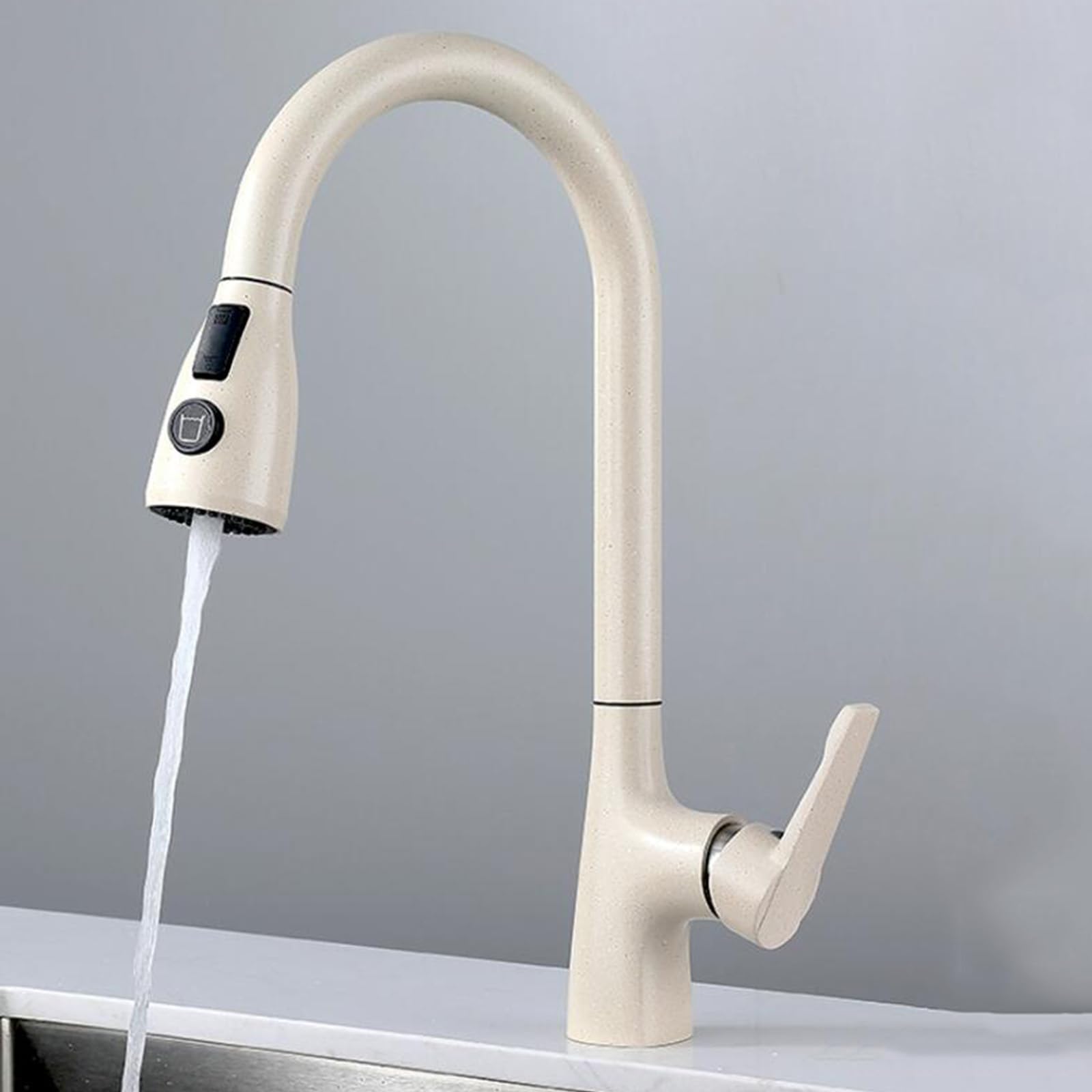 Zqfhsx Oatmeal Color 3 Way Kitchen Faucet With Pull Out Spray In 1 Swivel Mixer Tap For Hot Cold & Purified Water Durable Brass Sink Grey