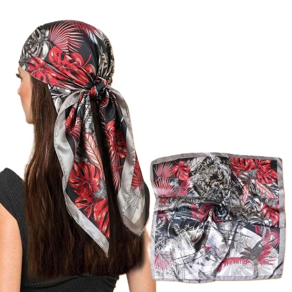 35 Inch Square Silk Like Scarf Tropical Jungle Leaf Floral Print Head Wrap Neck Scarf Bandana Soft Lightweight Satin Neckerchief Fashion Accessory-image-6