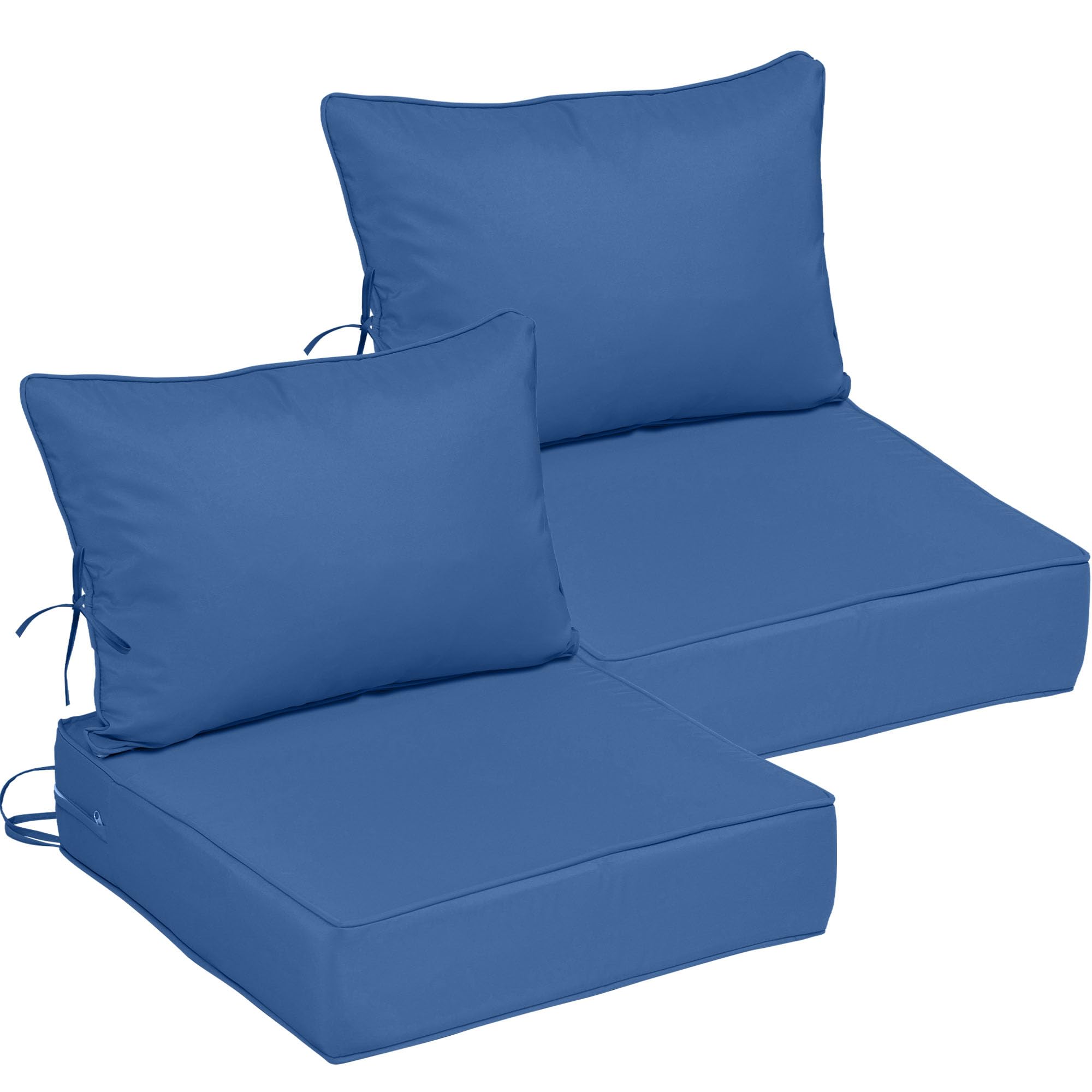 25.6x25.6 Outdoor Chair Cushions 2 Set, Waterproof Deep Seat Cushions for Patio Furniture with Removable Cover, Fade Resistant 4'' Outdoor Seat Cushion w/Ties&amp;Handle for Sofa Loveseat, Blue