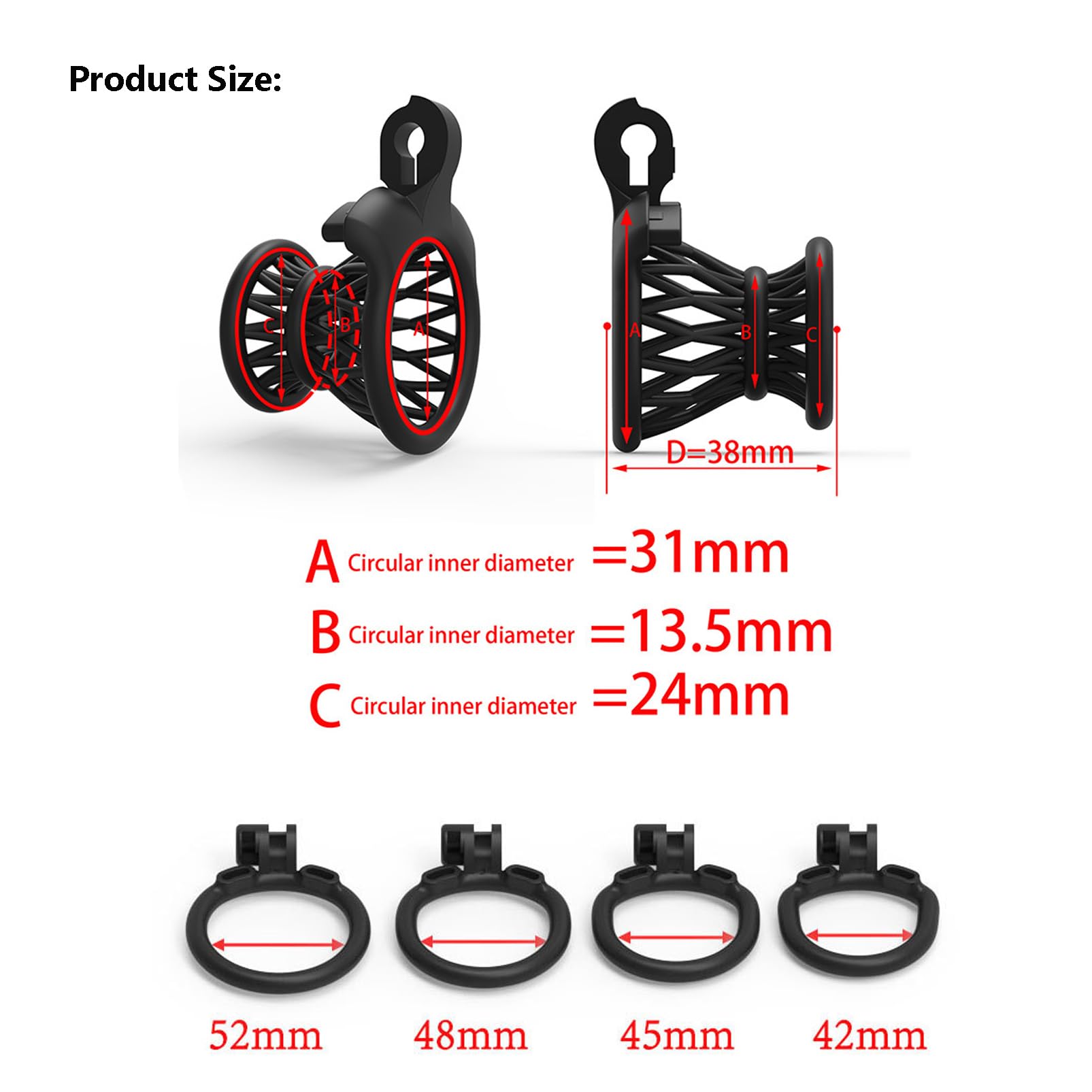 SeLgurFos Ceintures de Chasteté Négative Cage de Chasteté Hommes avec 4 Cock Rings BDSM Jouets Sexuels (Black)