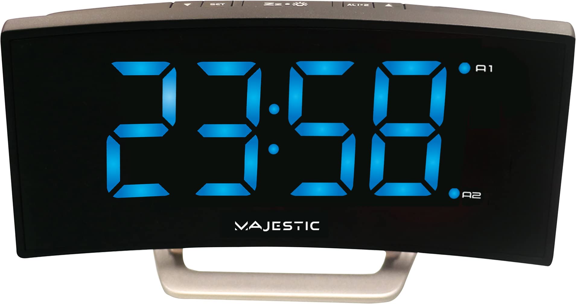 Majestic SVE 234 – Sveglia con ampio display LED 1.85” “curve” con luminosità regolabile, doppio allarme, adattatore corrente incluso, nero