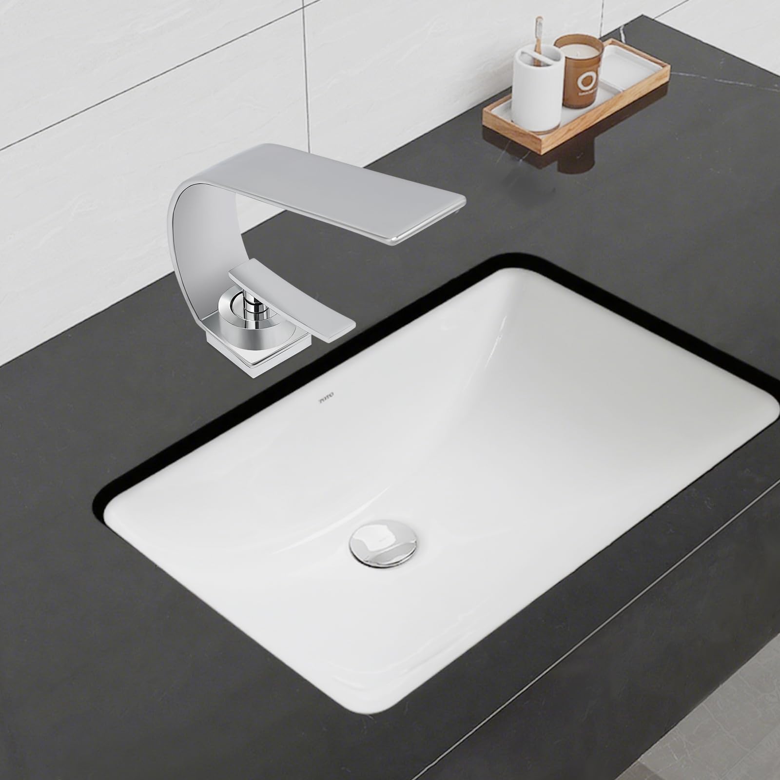 Grifo de baño con cascada, moderno grifo de acero inoxidable, grifo de lavabo con monomando, grifos para agua fría y caliente (plata)
