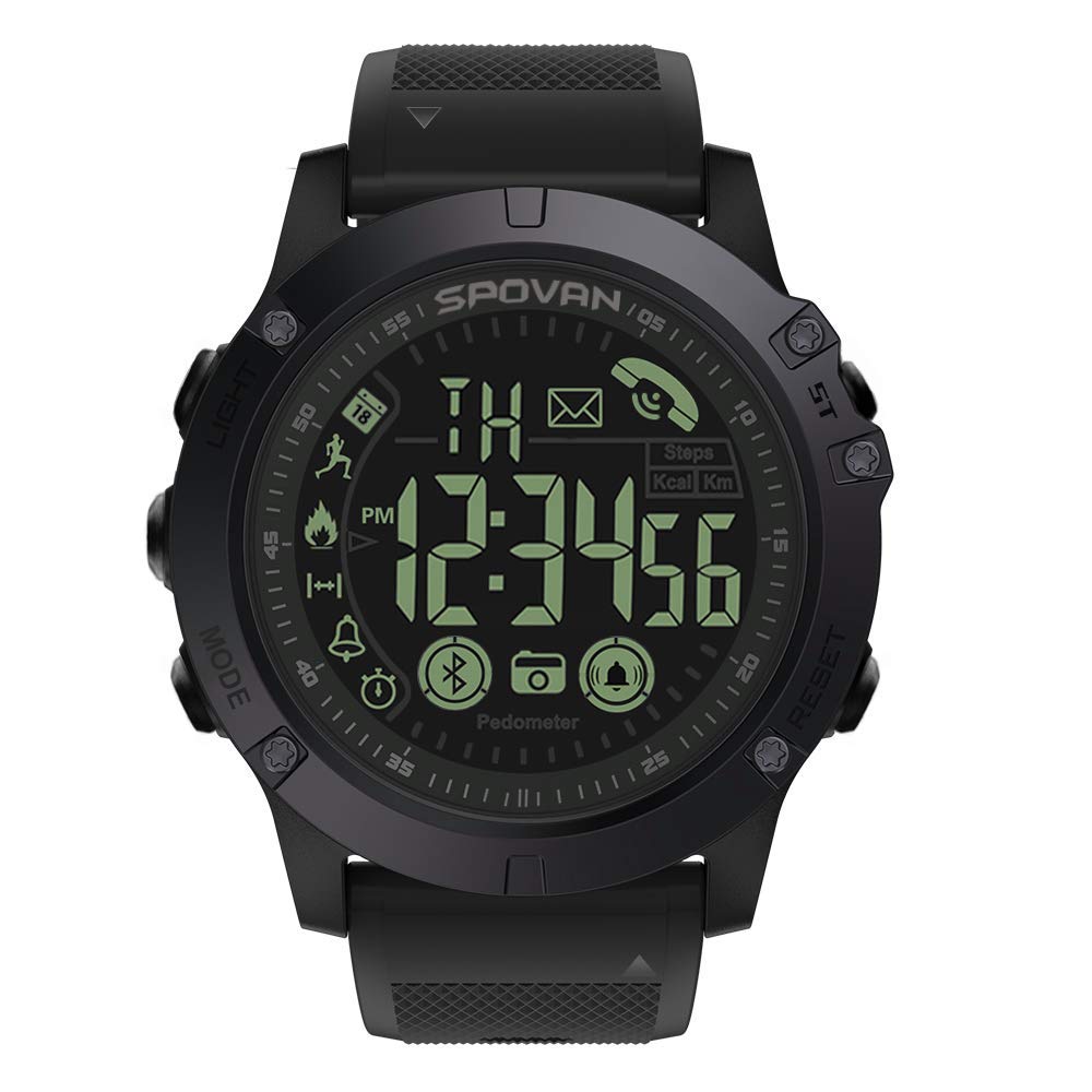 Reloj Deportivo para Hombres, podómetro, Bluetooth, Luminoso, Reloj Deportivo para Estudiantes Reloj Deportivo Resistente al Agua Reloj Inteligente Deportivo multifunción PR1-2 (Negro)