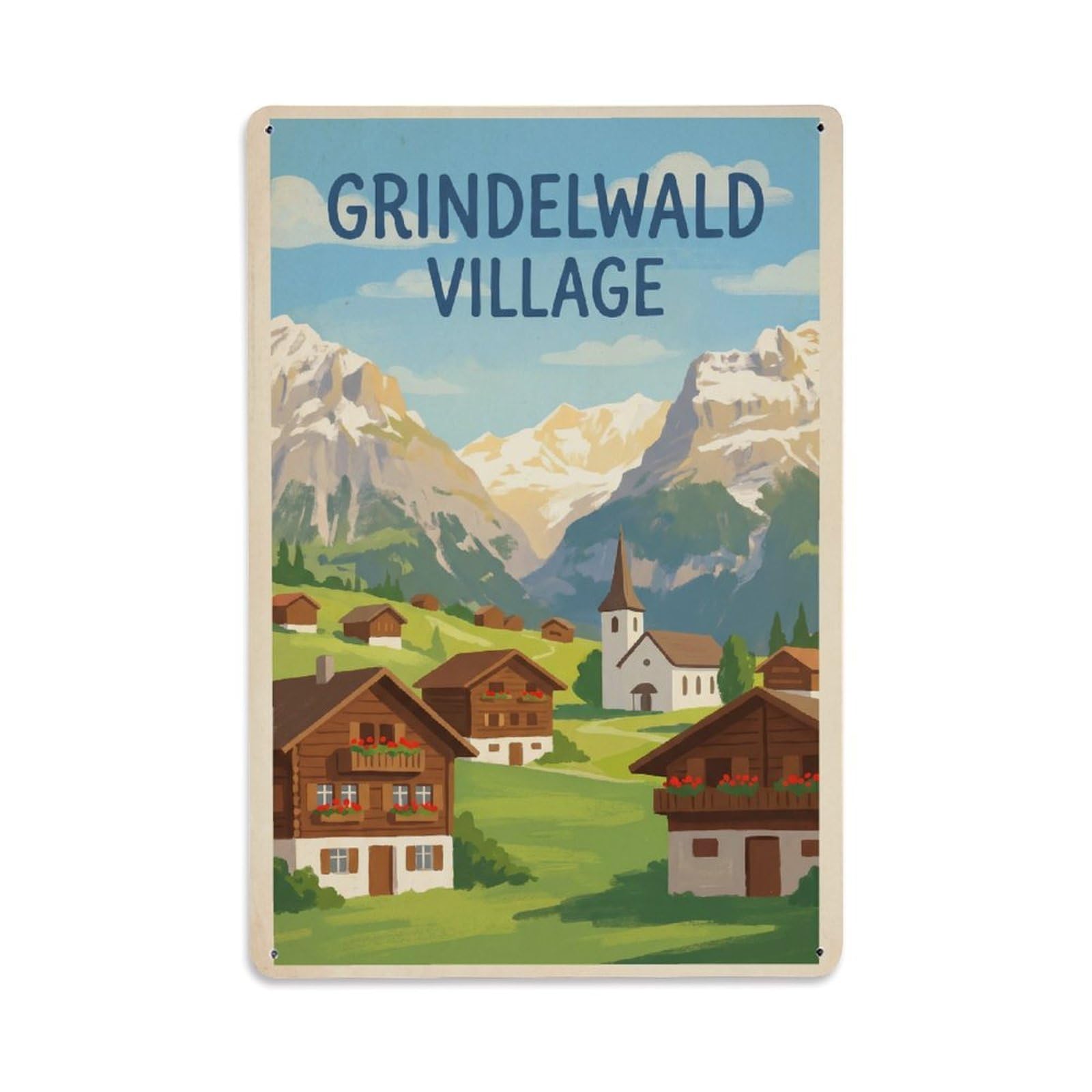 Gead 8X12inch Style Vintage Travel Switzerland Village Scene Metal Tin Sign