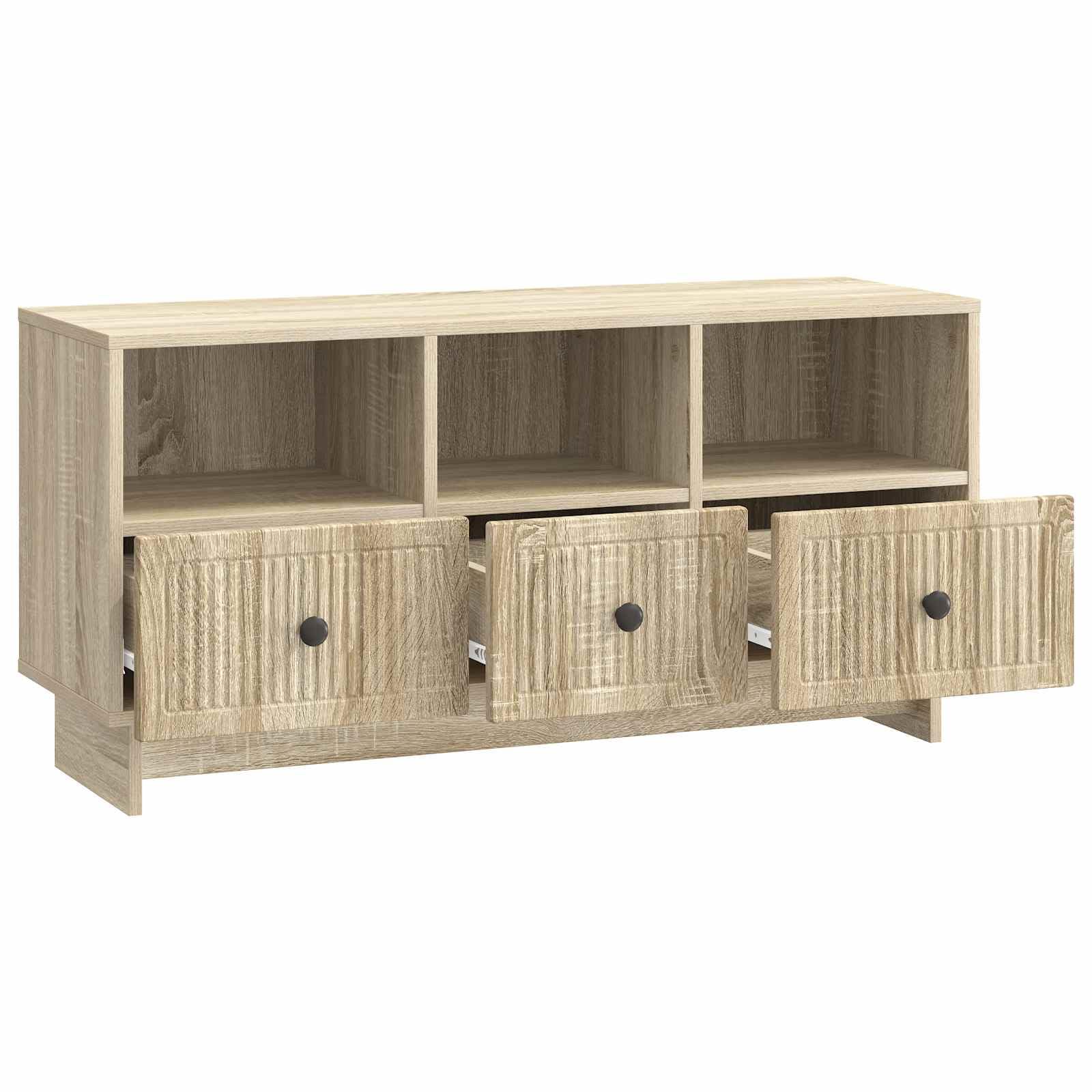 SYDE Mobile TV con cassetto, rovere Sonoma, 102 x 34,5 x 50 cm | Legno lavorato resistente, ampio stoccaggio, stile vintage moderno, facile da pulire