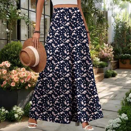 Women's New Bohemian Style Floral Printed Wide Leg Pants Summer High Waist Loose Casual Beach Vacation Pant2