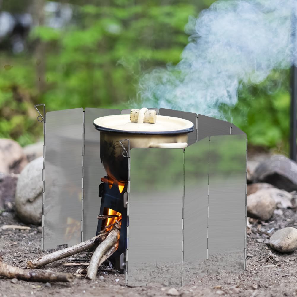 16 składanych aluminiowych płyt przeciwwietrznych do pieca kempingowego, aluminiowa osłona przeciwwietrzna do pieca kempingowego z torbą do przechowywania, przenośna osłona przeciwwietrzna do