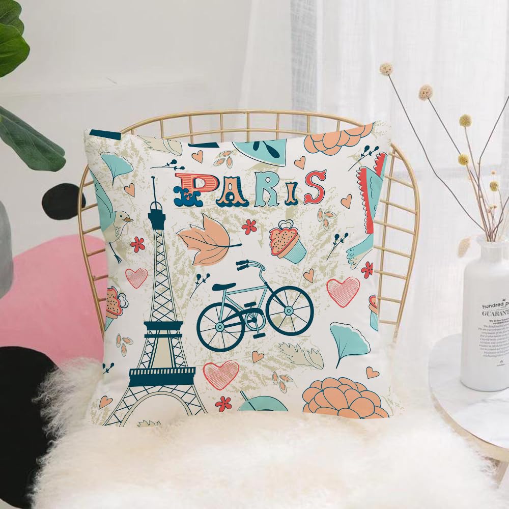 HYOSXW Cushion Cover,Throw Pillow Case Home Decorative for Living Room Bedroom Sofa Chair 16X16 Inch,Paris, Flowers of the Eiffel Tower of the Dove of1,Pillowcase 40X40cm