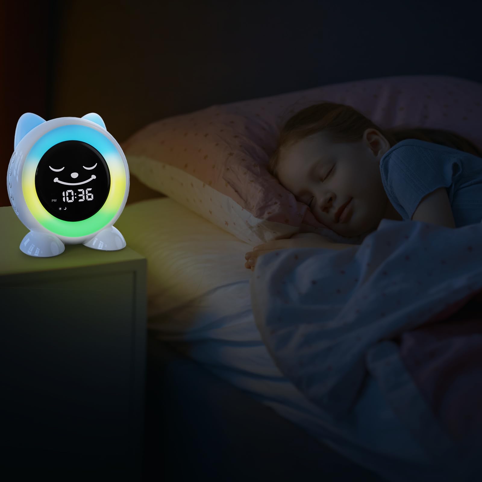 I·CODE Sveglia per bambini, con luce notturna, timer per pisolini, snooze per bambini più piccoli, ragazzi e ragazze (versione a batteria)