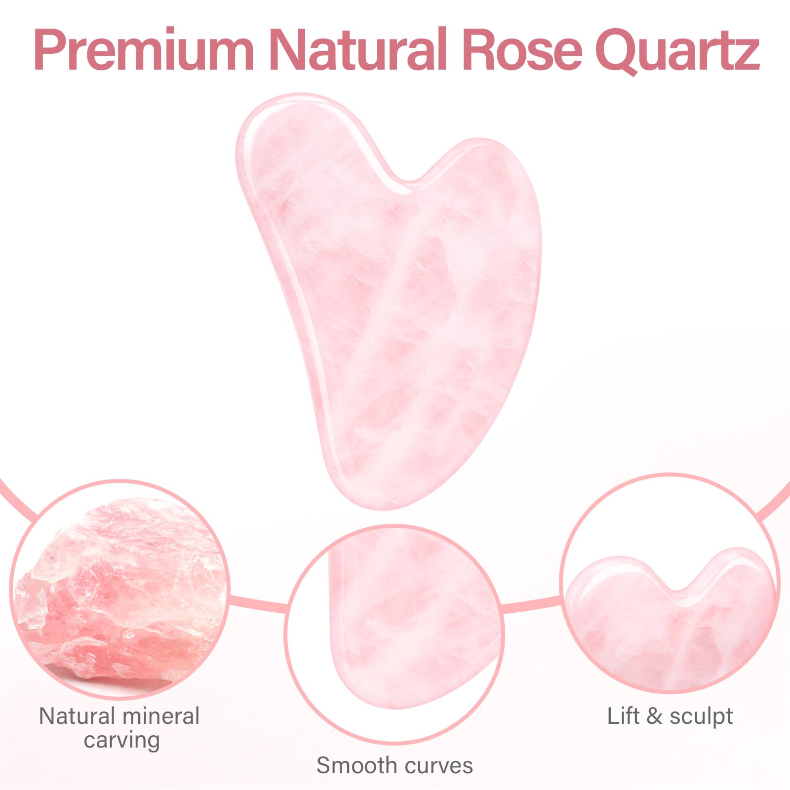 Alyvisun Narzędzie Gua Sha z Naturalnego Różowego Kwarcu, Kamień do masażu Guasha do szyi i ciała, Redukcja Obrzęków i Poprawa Linii Żuchwy z Instrukcją Obsługi, Prezent Pielęgnacyjny dla Kobiet