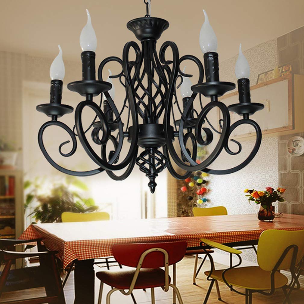 ASHUAQI Lamparas De Techo Salon, 6 Luces Lámpara De Araña Negro, E14 Lampara Colgante Velas Clásico Moderna, Industrial Lampara Vintage Techo Para Dormitorio, Cocina, Comedor, Pasillo, Entrada