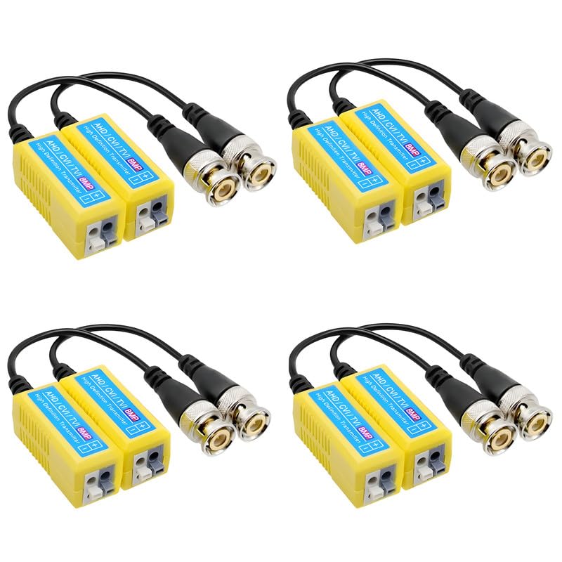 COOLCOLD Video Balun | 8MP (Pack of 4), 4K Passive HD BNC Video Balun Transceiver Transmitter Via Rj45 Cable AHD/TVI/CVI/CVBS for Full HD CCTV DVR Security Surveillance Camera System (Yellow, 4 Pair)-image-35