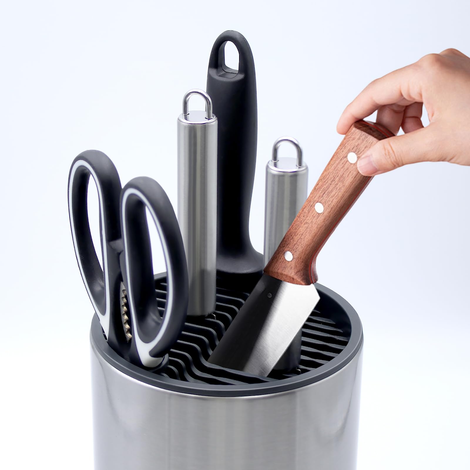 Bloque de cuchillos de acero inoxidable sin cuchillo, soporte universal para cuchillos sin montar, bloques de cuchillos para más de 8 cuchillos, bloque redondo vacío, soporte para cuchillos de