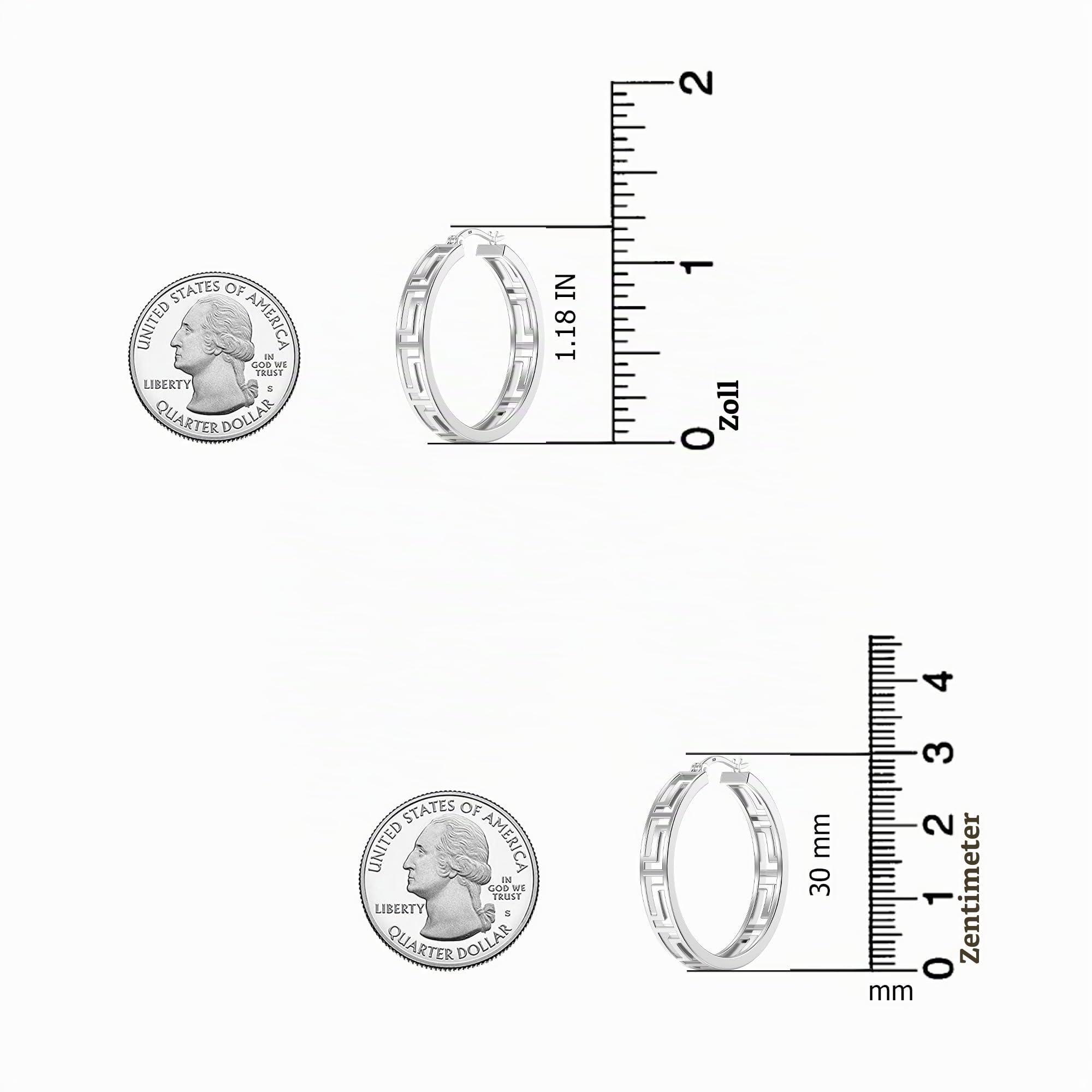 LeCalla 925 Sterling Silber Griechischer Schlüssel Creolen Leichtgewicht Klick-Top Griechische Mauer Ausschnitt Muster Ohrring Creolen für Frauen