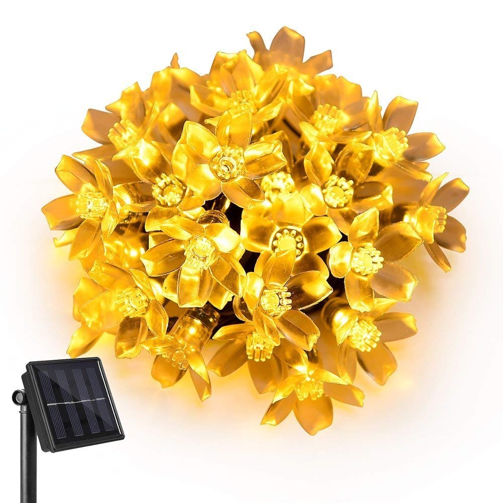 Solar Fairy String Lights, Morbuy Outdoor Waterproof Peach Blossom Flower Christmas Lights Beautiful 7m /50LED Solar String Lights for Home Decoration Christmas Party (Warm White)